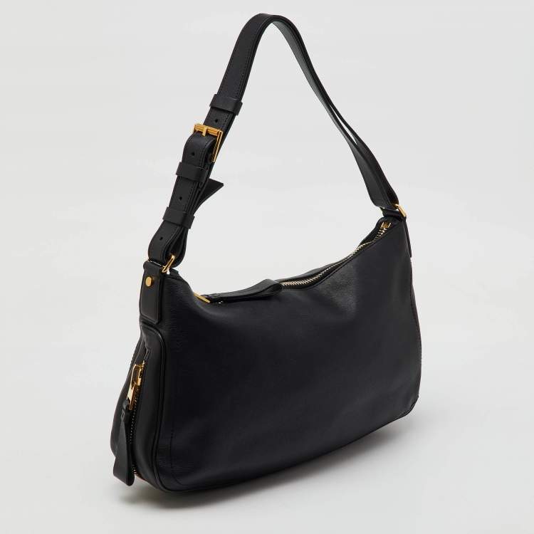 Pre Owned Tom Ford Black Leather Zip Around Shoulder Bag