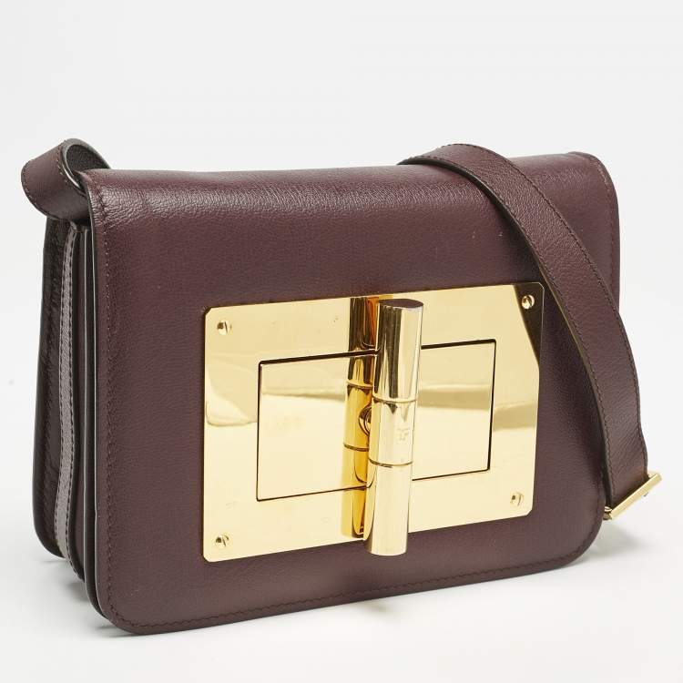 Pre Owned Tom Ford Burgundy Leather Small Natalia Crossbody Bag