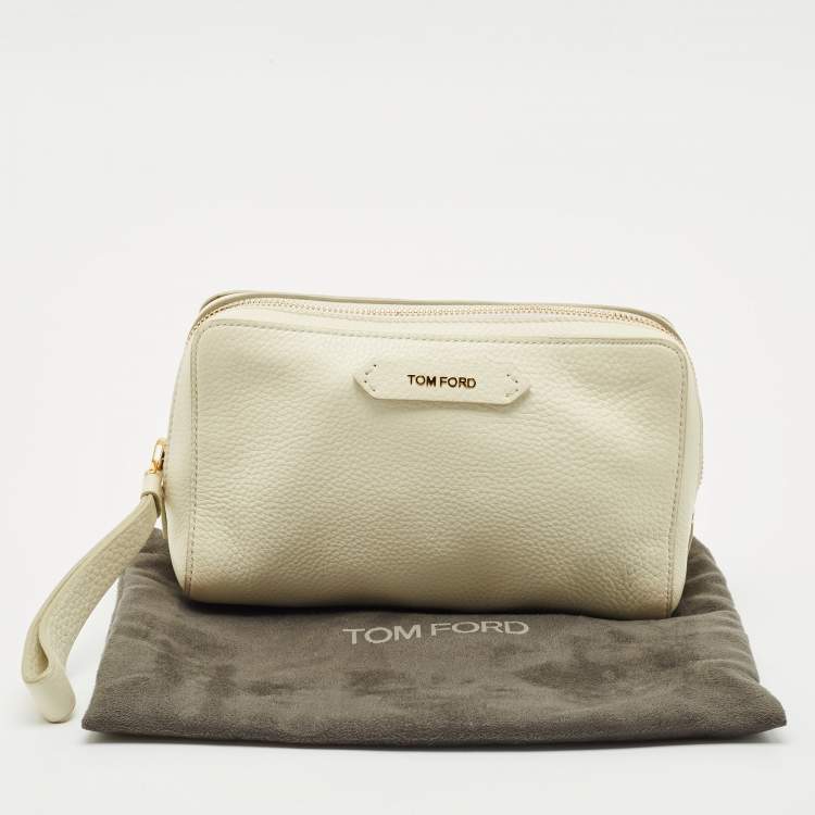 Pre Owned Tom Ford Off White Leather Wristlet Pouch