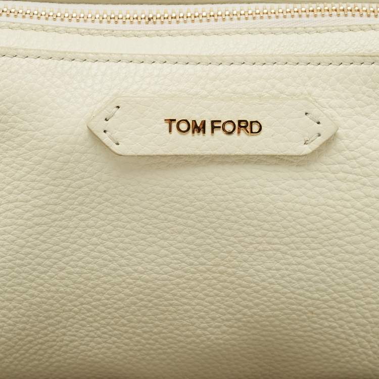 Pre Owned Tom Ford Off White Leather Wristlet Pouch
