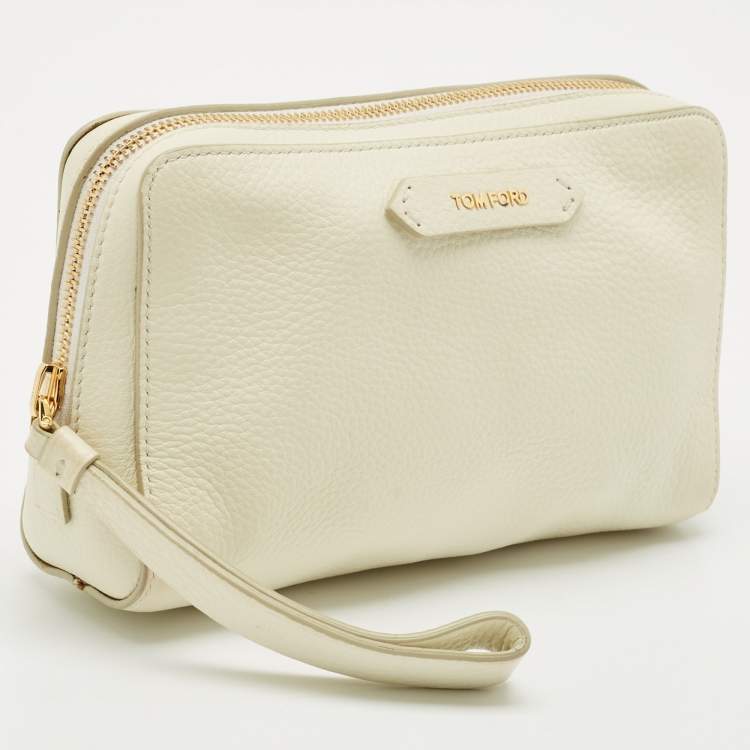 Pre Owned Tom Ford Off White Leather Wristlet Pouch