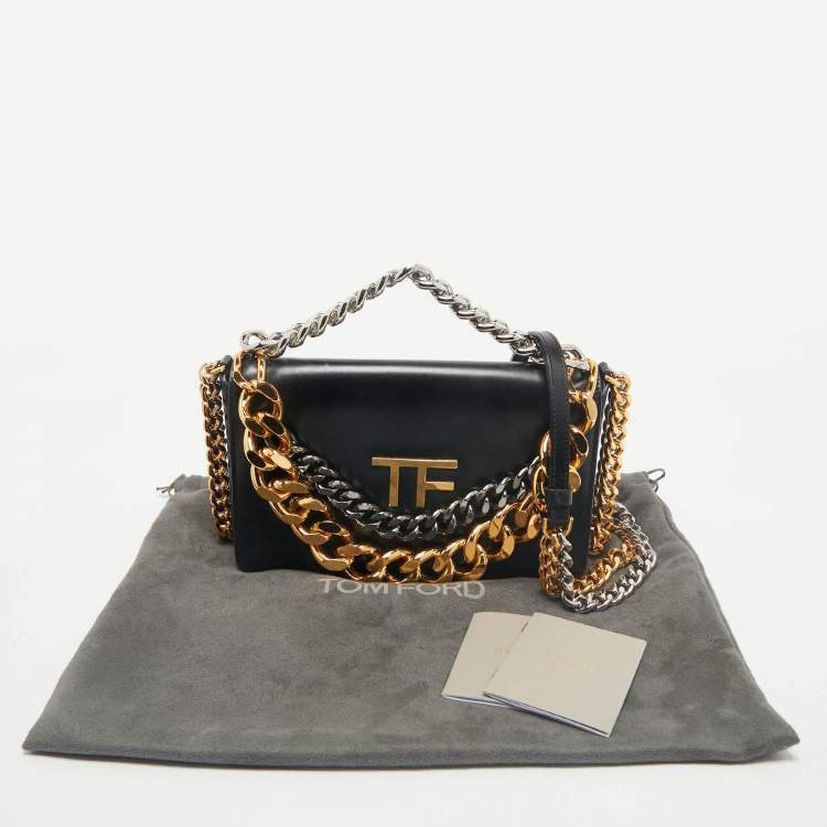Pre Owned Tom Ford Black Leather Palmellato Triple Chain Shoulder Bag