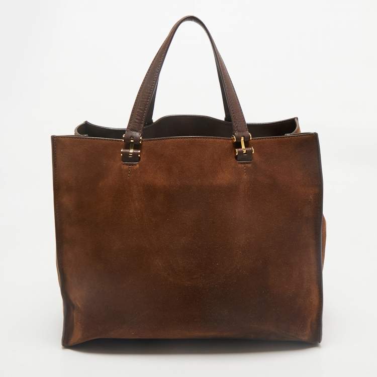 Pre Owned Tom Ford Two Tone Brown Suede Tote