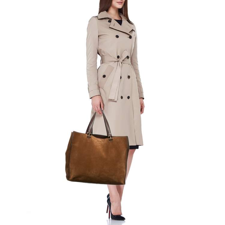 Pre Owned Tom Ford Two Tone Brown Suede Tote