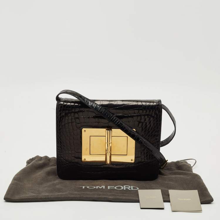 Pre Owned Tom Ford Black Shine Alligator Large Natalia Shoulder Bag
