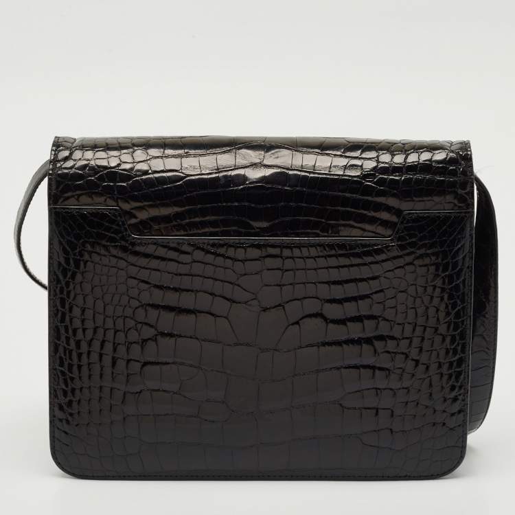 Pre Owned Tom Ford Black Shine Alligator Large Natalia Shoulder Bag