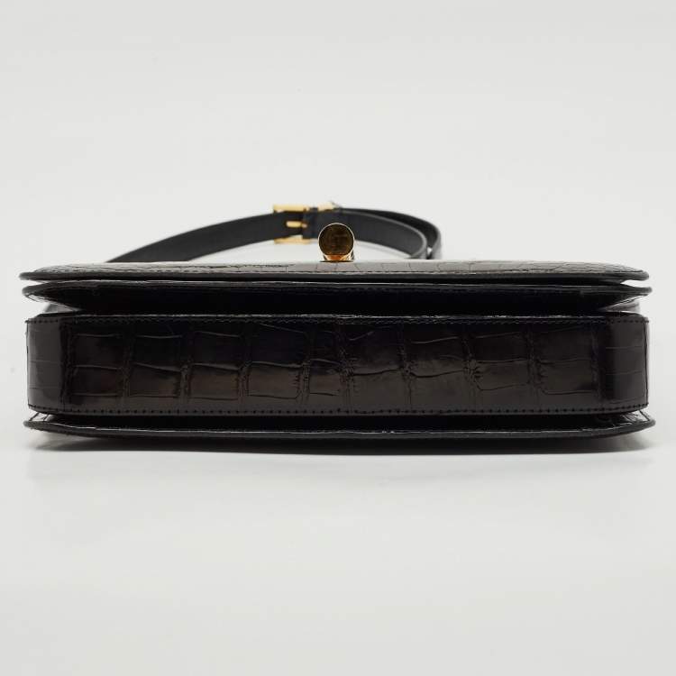 Pre Owned Tom Ford Black Shine Alligator Large Natalia Shoulder Bag