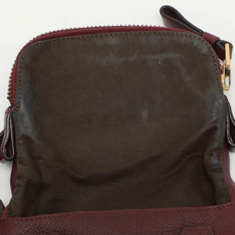 Pre Owned Tom Ford Dark Red Leather Mini Jennifer Crossbody Bag