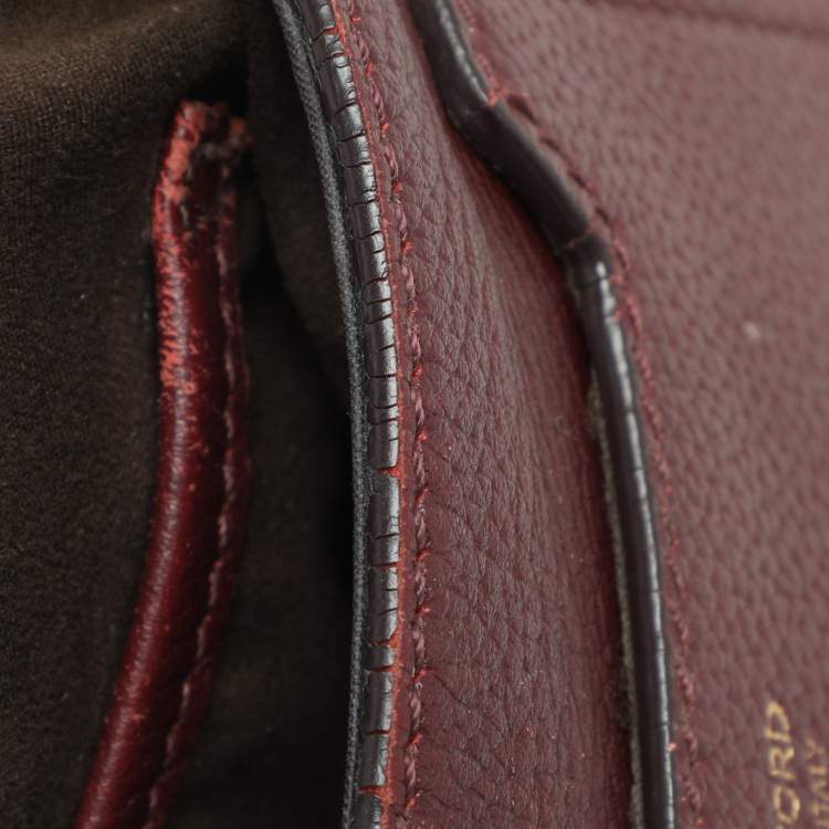 Pre Owned Tom Ford Dark Red Leather Mini Jennifer Crossbody Bag