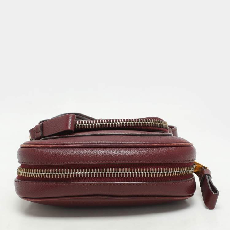Pre Owned Tom Ford Dark Red Leather Mini Jennifer Crossbody Bag