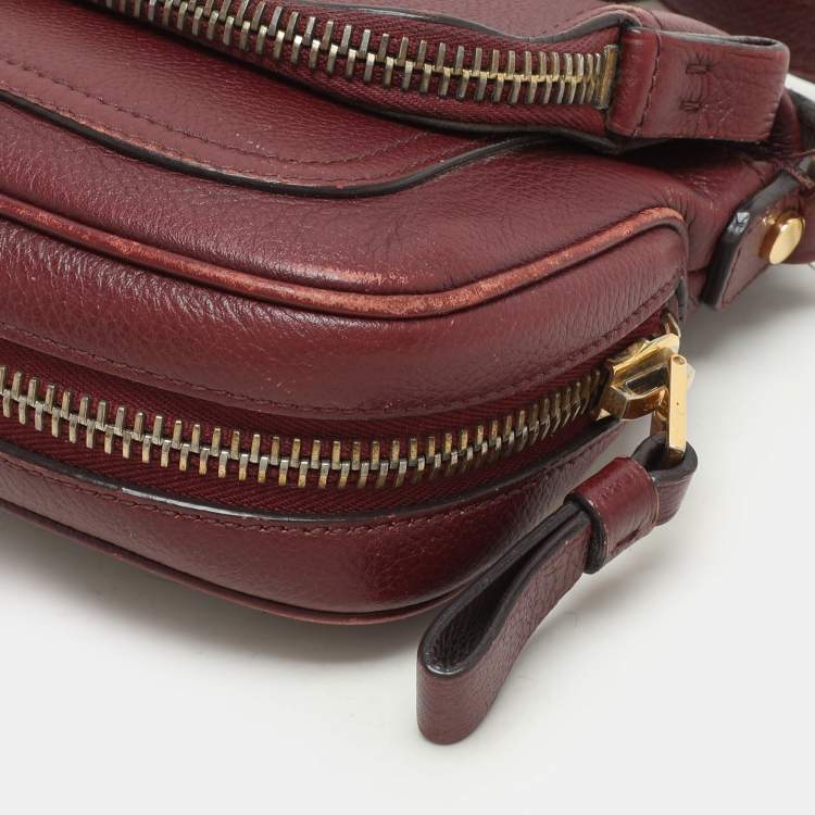 Pre Owned Tom Ford Dark Red Leather Mini Jennifer Crossbody Bag