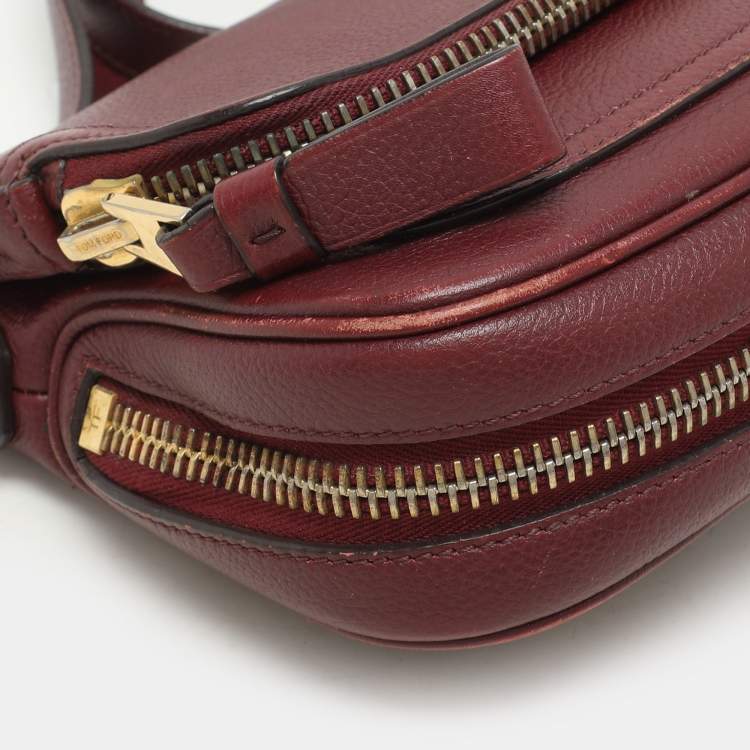 Pre Owned Tom Ford Dark Red Leather Mini Jennifer Crossbody Bag