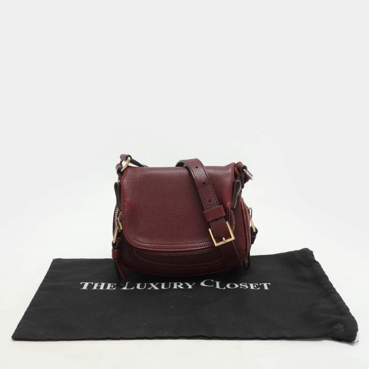 Pre Owned Tom Ford Dark Red Leather Mini Jennifer Crossbody Bag