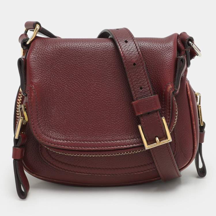 Pre Owned Tom Ford Dark Red Leather Mini Jennifer Crossbody Bag