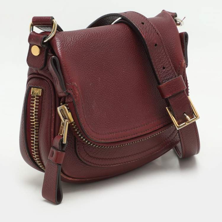 Pre Owned Tom Ford Dark Red Leather Mini Jennifer Crossbody Bag