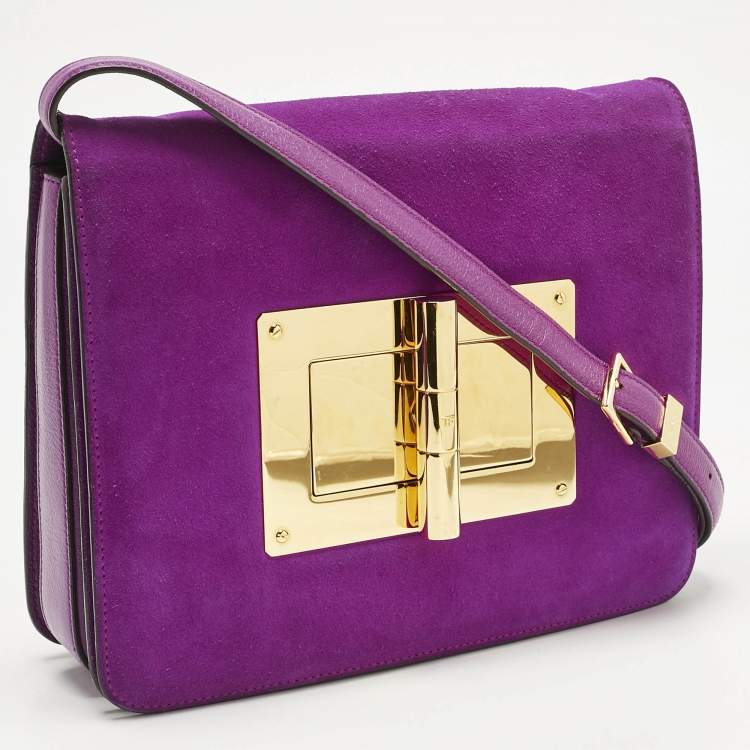 Pre Owned Tom Ford Fuchsia Leather and Suede Large Natalia Shoulder Bag