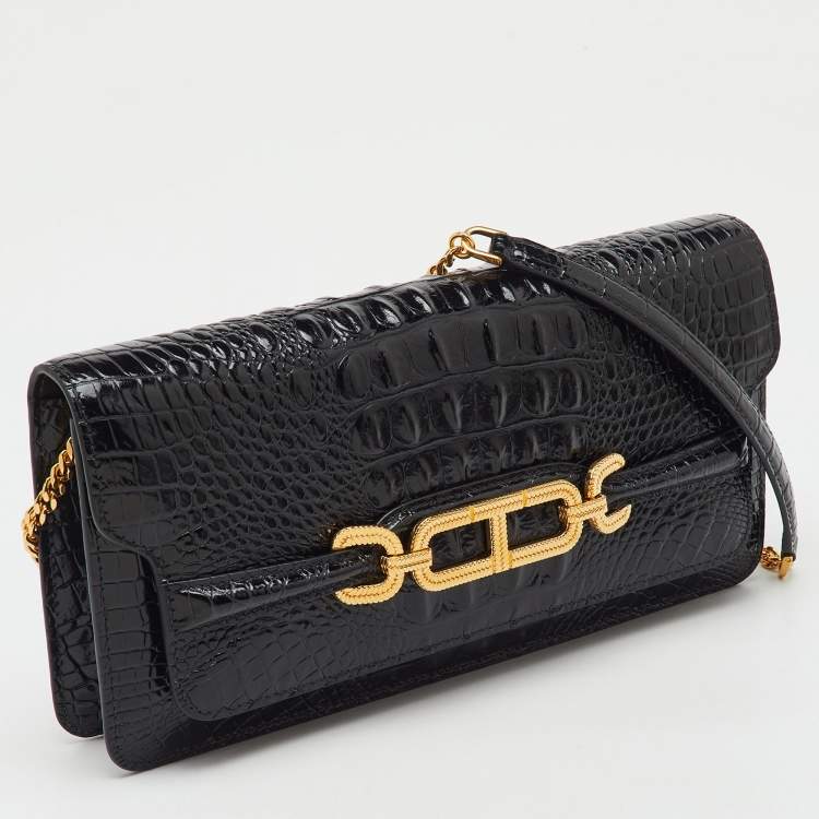 Pre Owned Tom Ford Black Croc Embossed Leather Whitney Shoulder Bag
