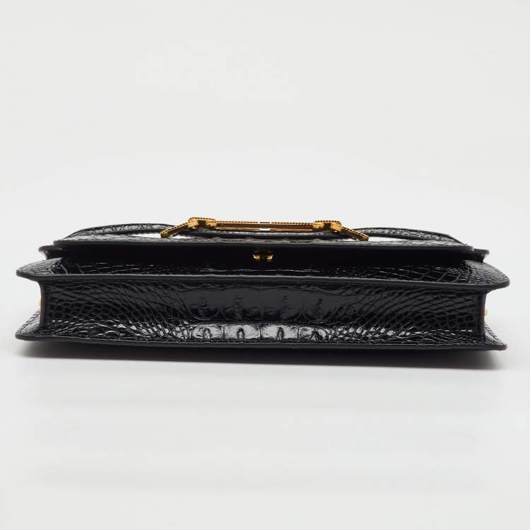 Pre Owned Tom Ford Black Croc Embossed Leather Whitney Shoulder Bag