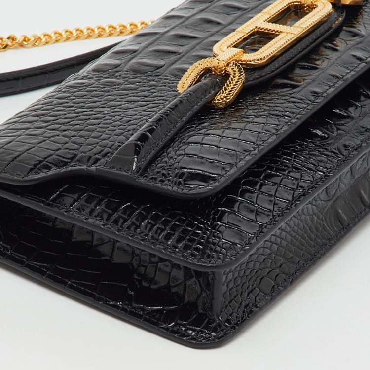 Pre Owned Tom Ford Black Croc Embossed Leather Whitney Shoulder Bag