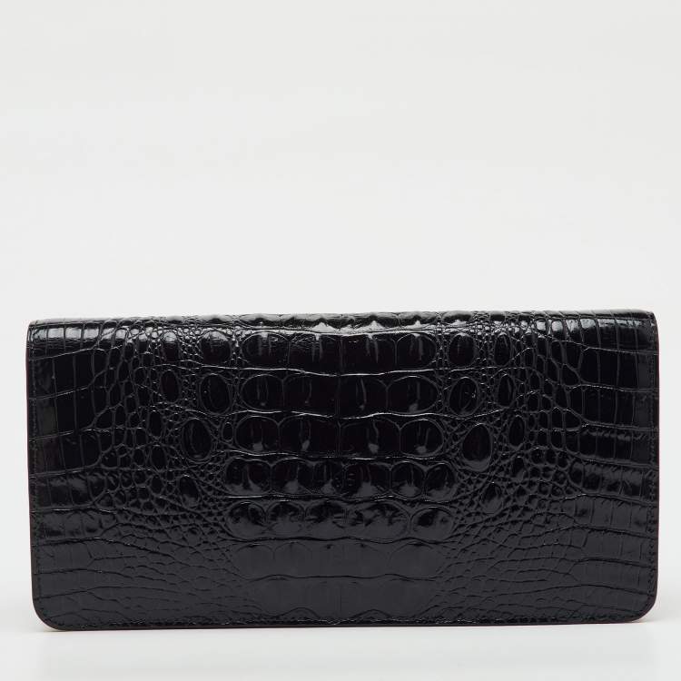 Pre Owned Tom Ford Black Croc Embossed Leather Whitney Shoulder Bag