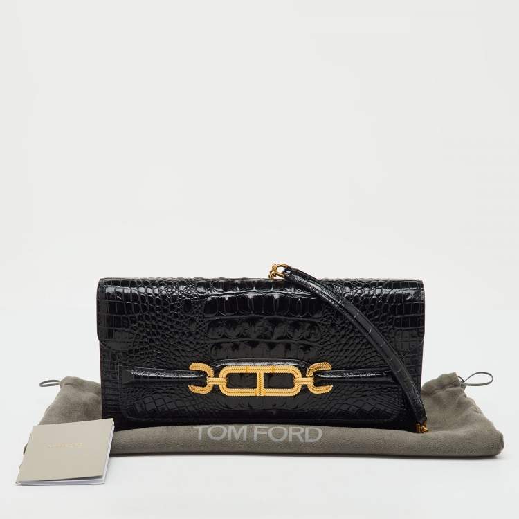 Pre Owned Tom Ford Black Croc Embossed Leather Whitney Shoulder Bag