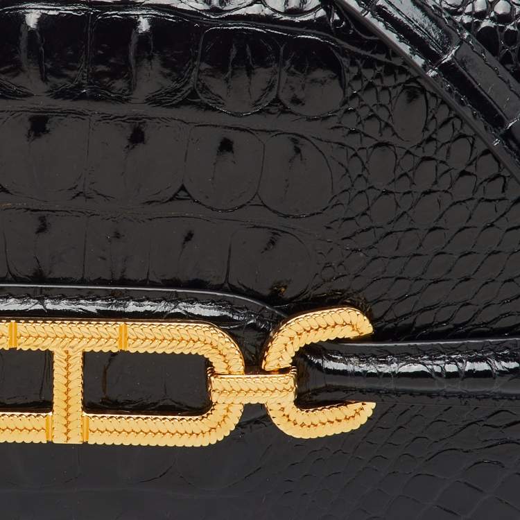 Pre Owned Tom Ford Black Croc Embossed Leather Whitney Shoulder Bag
