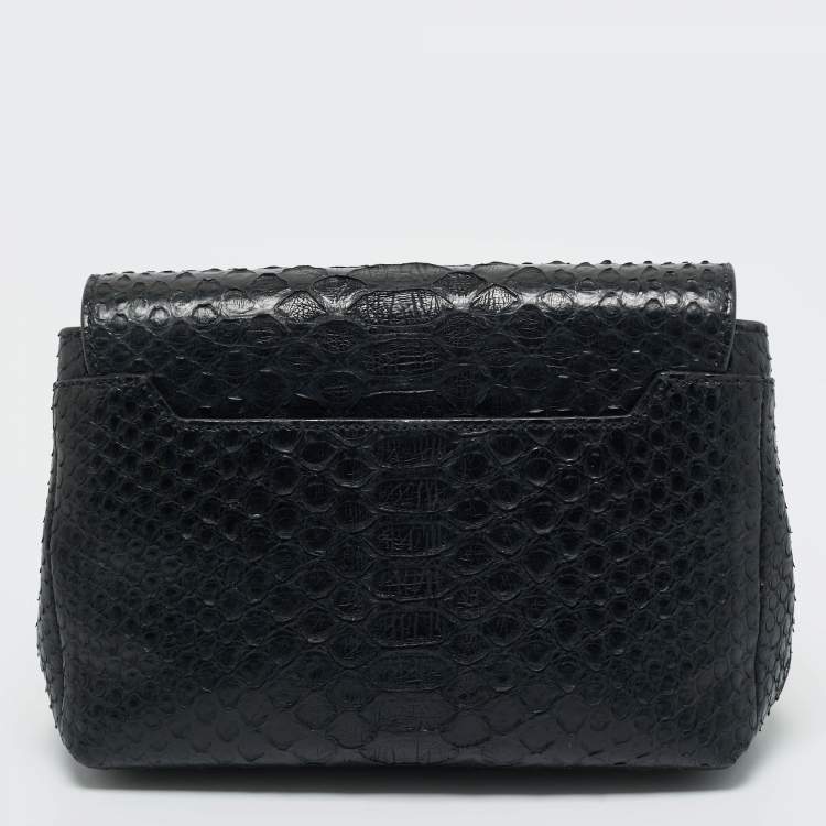 Pre Owned Tom Ford Black Python Small Leonica Padlock Shoulder Bag