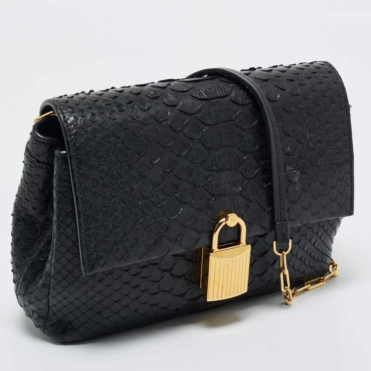 Pre Owned Tom Ford Black Python Small Leonica Padlock Shoulder Bag