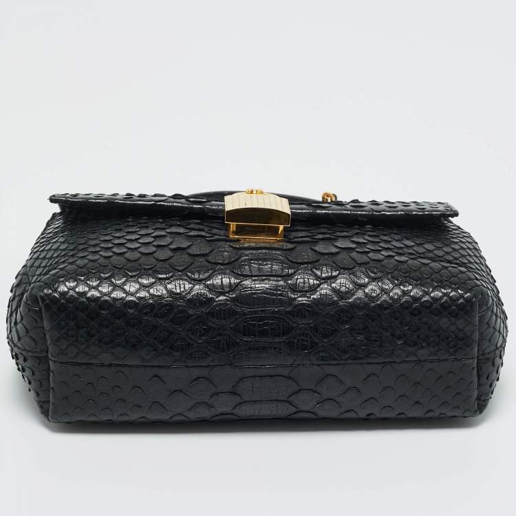 Pre Owned Tom Ford Black Python Small Leonica Padlock Shoulder Bag