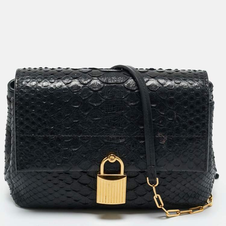 Pre Owned Tom Ford Black Python Small Leonica Padlock Shoulder Bag