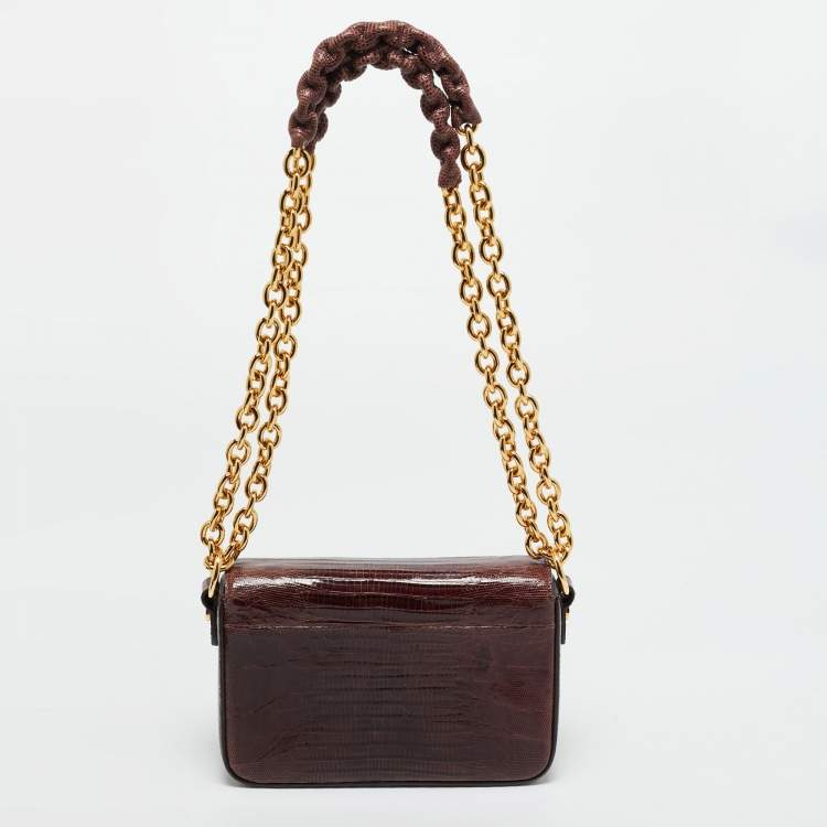 Pre Owned Tom Ford Burgundy Lizard Natalia Chain Shoulder Bag