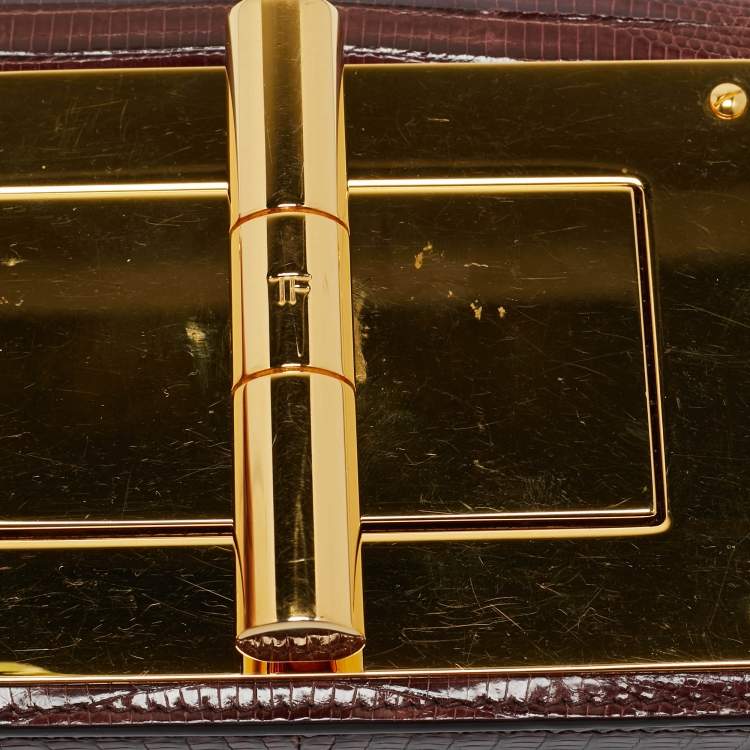 Pre Owned Tom Ford Burgundy Lizard Natalia Chain Shoulder Bag