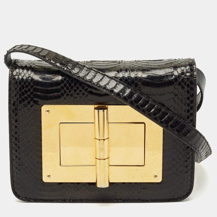 مملوكة مسبقًا Tom Ford Black Watersnake Leather Small Natalia Crossbody Bag