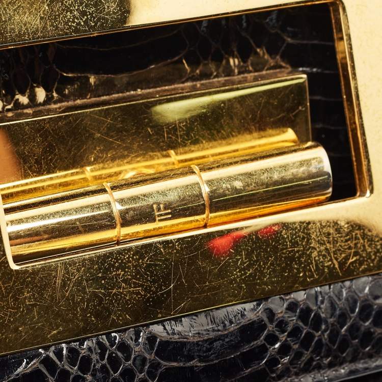 مملوكة مسبقًا Tom Ford Black Watersnake Leather Small Natalia Crossbody Bag