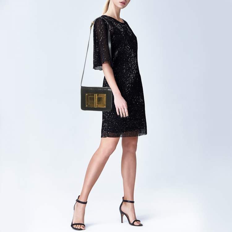 مملوكة مسبقًا Tom Ford Black Watersnake Leather Small Natalia Crossbody Bag