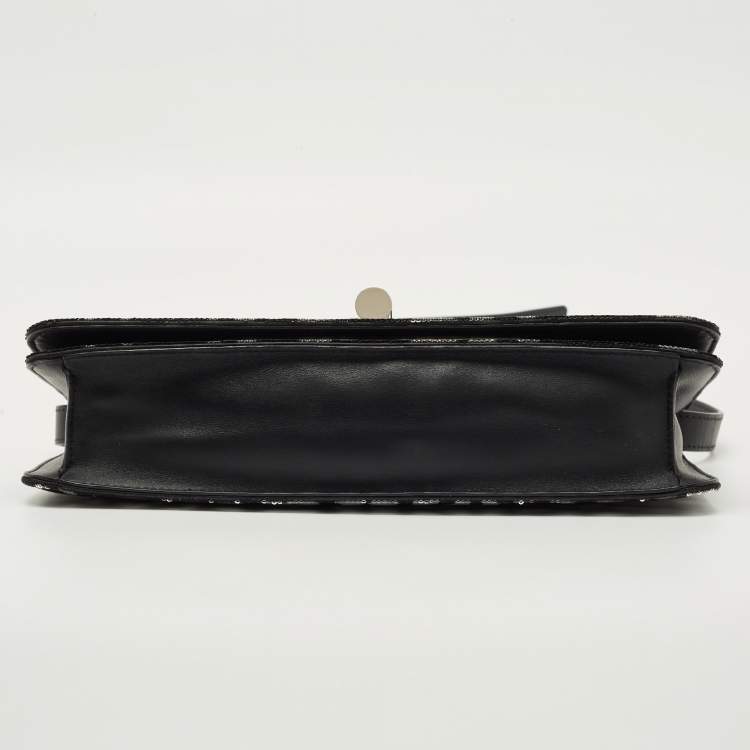 Pre Owned Tom Ford Black/Silver Leopard Print Sequins and Leather Natalia Long Clutch Bag