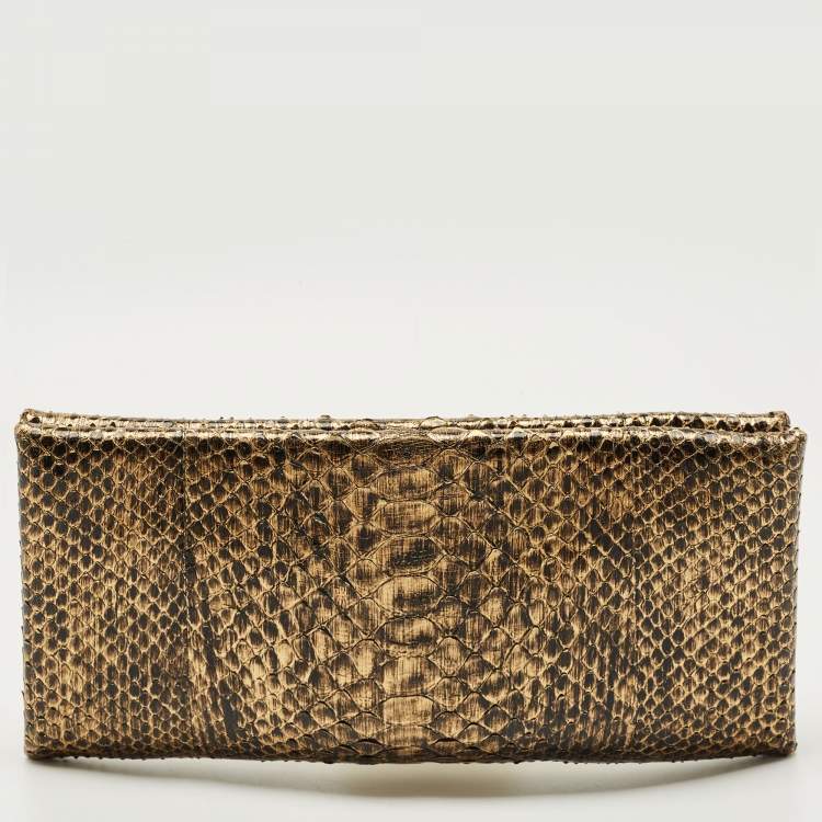 Pre Owned Tom Ford Gold/Black Python Chain Detail Clutch