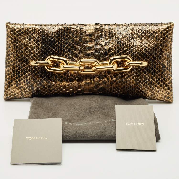 Pre Owned Tom Ford Gold/Black Python Chain Detail Clutch