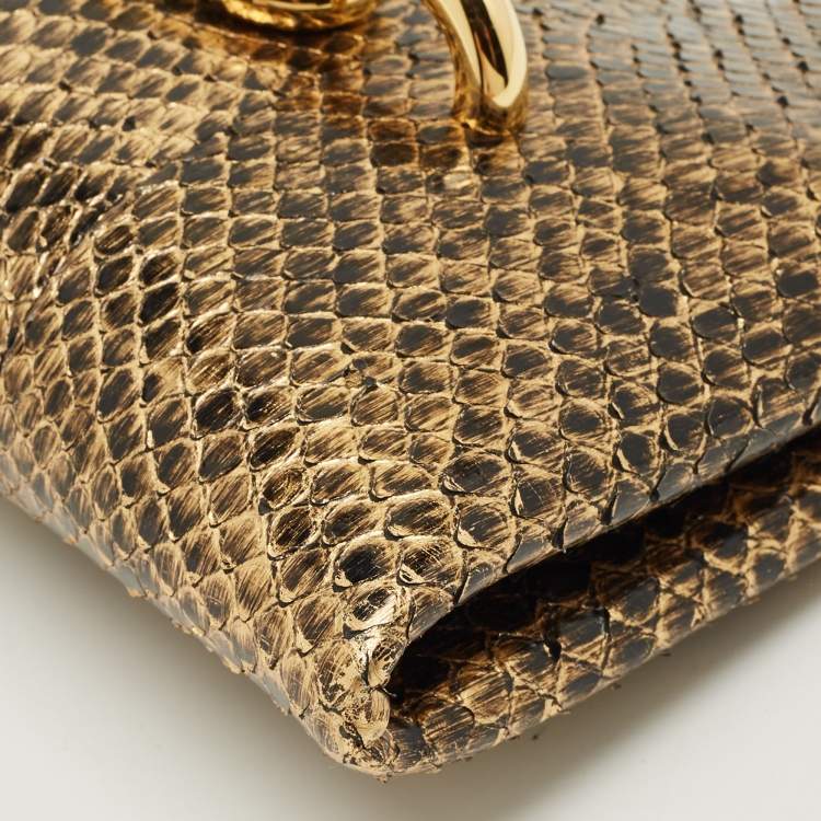 Pre Owned Tom Ford Gold/Black Python Chain Detail Clutch