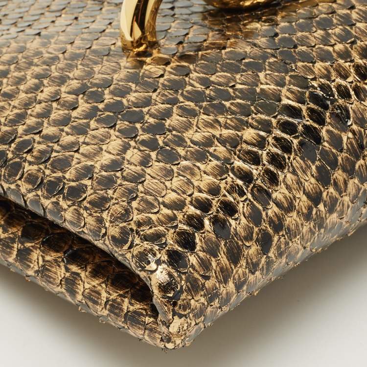 Pre Owned Tom Ford Gold/Black Python Chain Detail Clutch