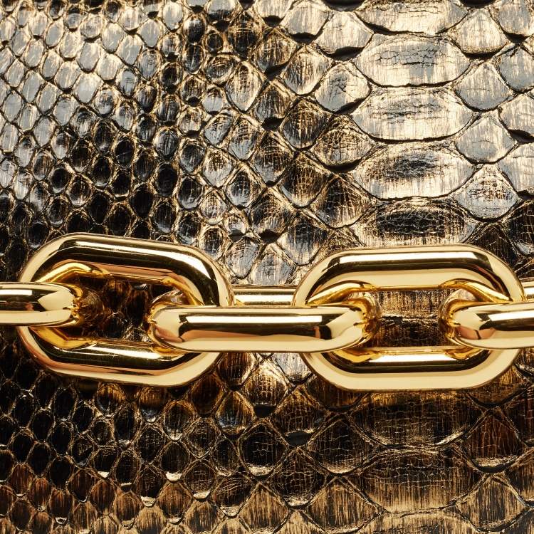 Pre Owned Tom Ford Gold/Black Python Chain Detail Clutch