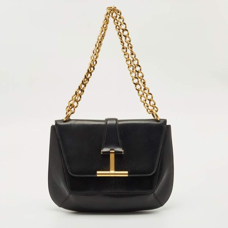 Pre Owned Tom Ford Black Leather Tara Chain Shoulder Bag