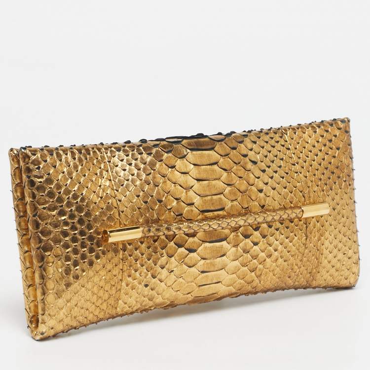 Pre Owned Tom Ford Gold Python Ava Clutch