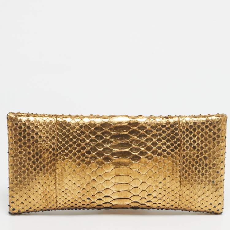 Pre Owned Tom Ford Gold Python Ava Clutch