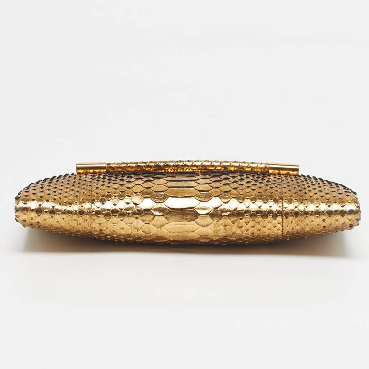 Pre Owned Tom Ford Gold Python Ava Clutch