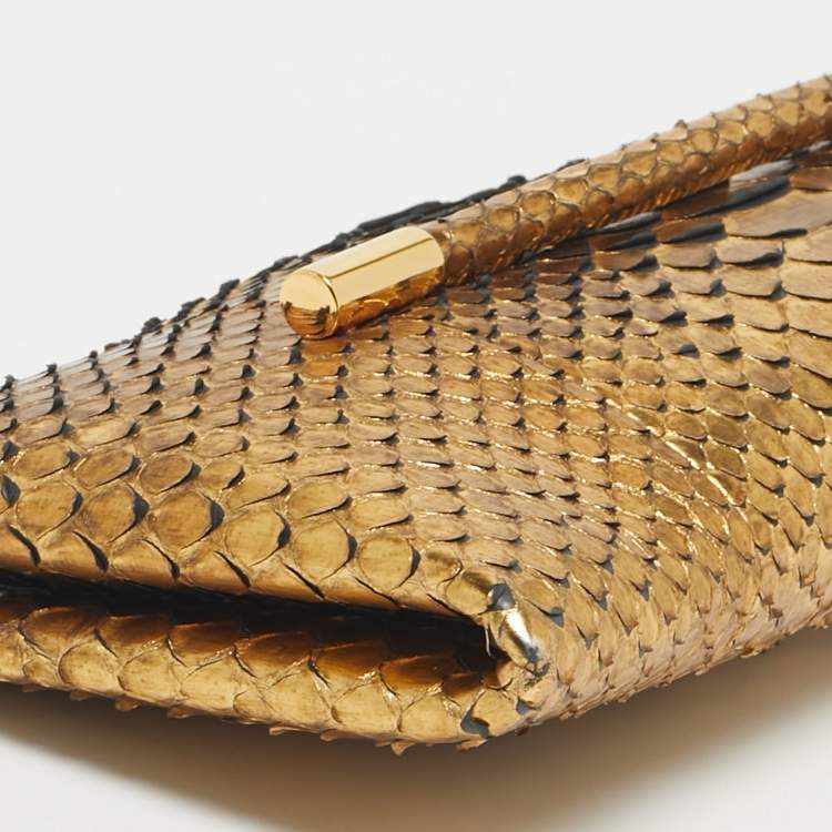 Pre Owned Tom Ford Gold Python Ava Clutch