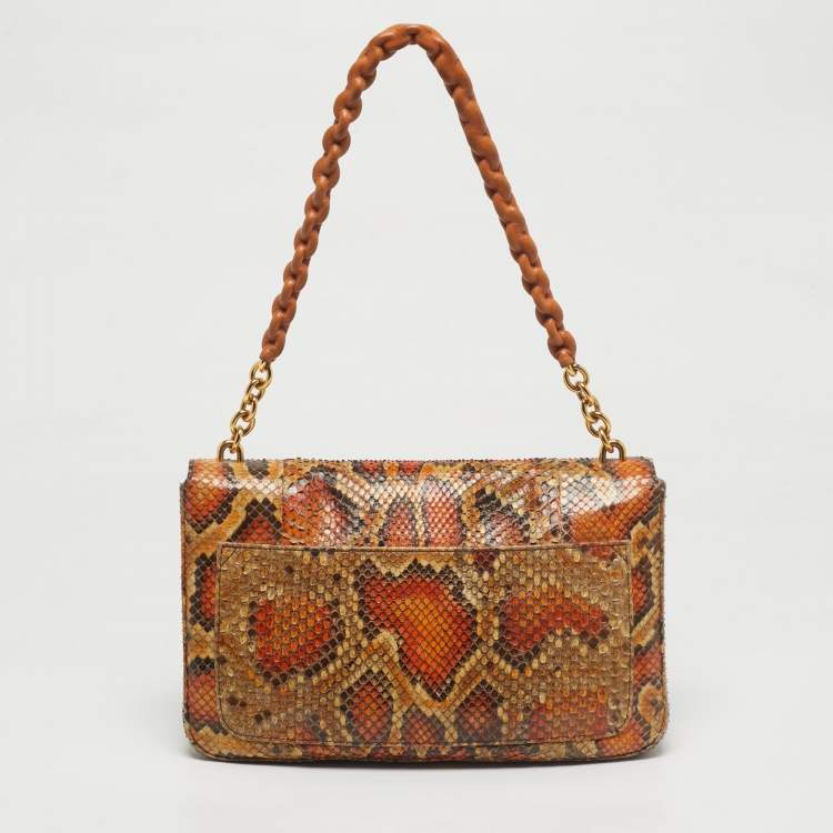 Pre Owned Tom Ford Orange/Cream Python Carine Shoulder Bag