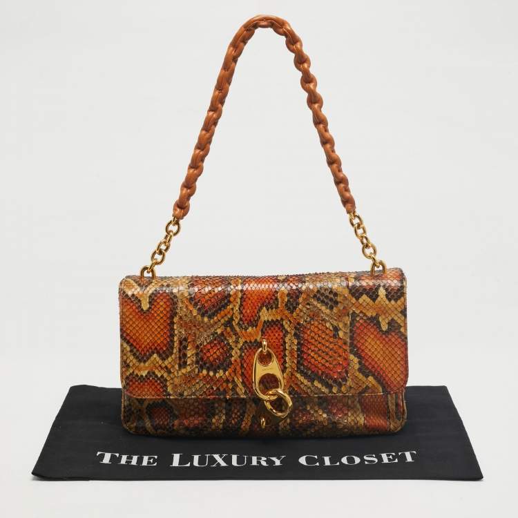 Pre Owned Tom Ford Orange/Cream Python Carine Shoulder Bag