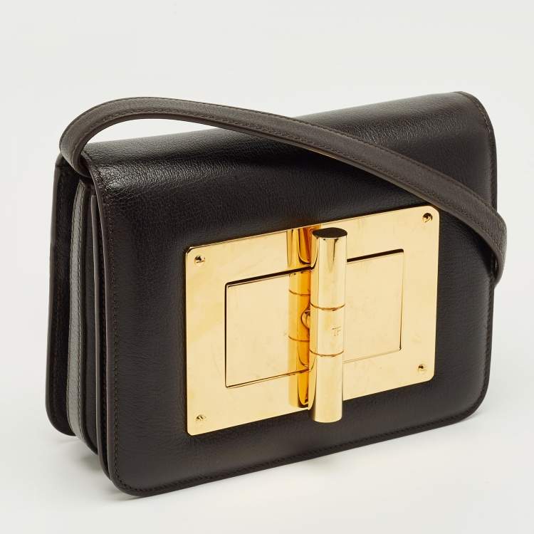 Pre Owned Tom Ford Dark Brown Leather Small Natalia Crossbody Bag