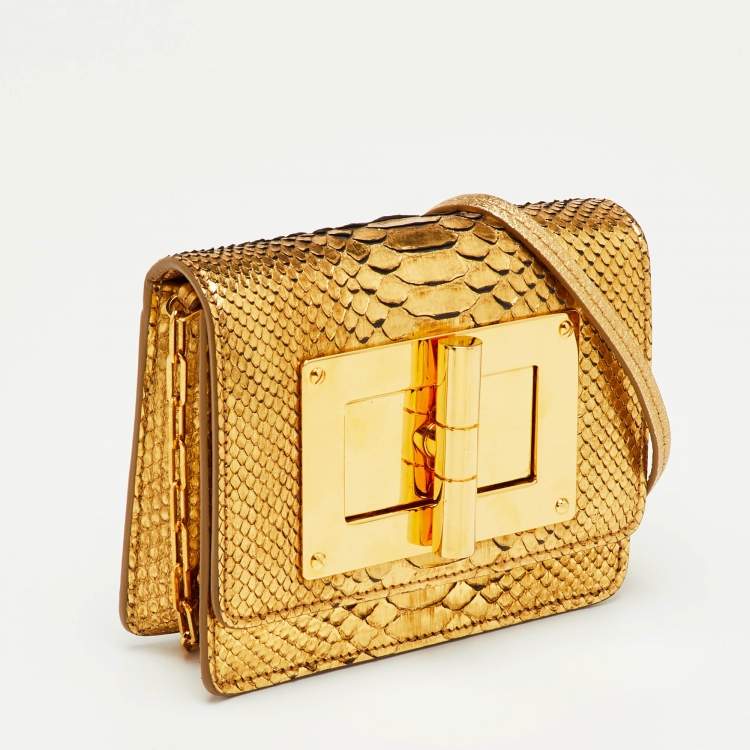 مملوكة مسبقًا Tom Ford Metallic Gold Python Natalia Chain Crossbody Bag
